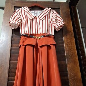 Red & White Striped Blouse & Skirt Set